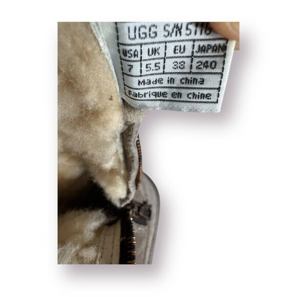 UGG Gray Leather Shearling Lined Zip Boots Women's 7 Mid Calf Boots Winter - Picture 8 of 9